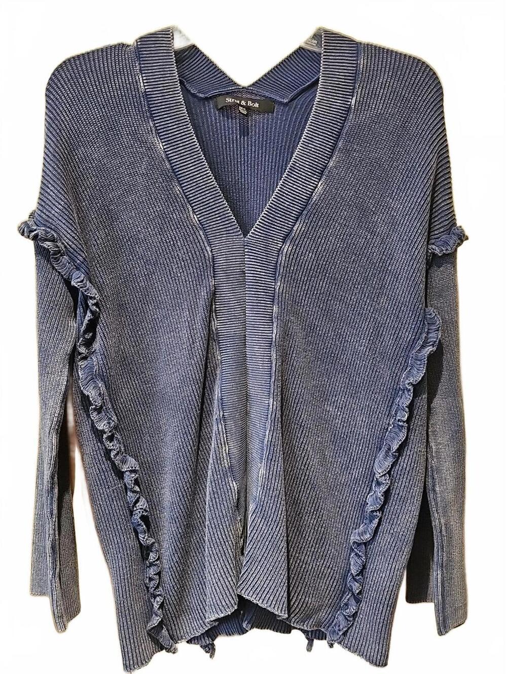 Strut & Bolt 100% Cotton Denim Blue Ribbed Textured Sweater Size M/L